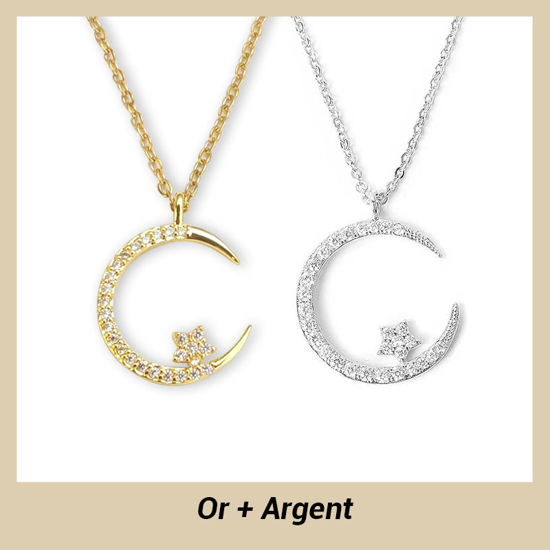 💕50% de réduction💕Bright Night : Collier Lune Étoile🌙livraison gratuite