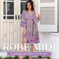 🔥50% de réduction👗Robe midi fleurie à manches évasées et col en V