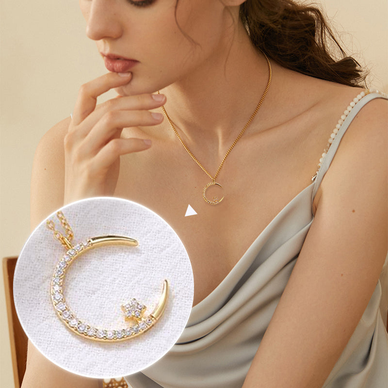 💕50% de réduction💕Bright Night : Collier Lune Étoile🌙livraison gratuite