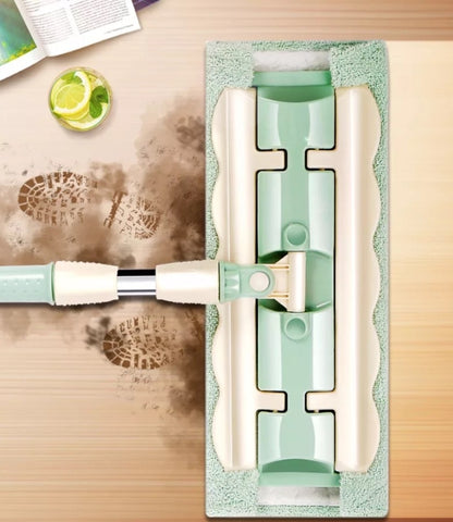 Balai plat avec manche en acier inoxydable et serpillières réutilisables
