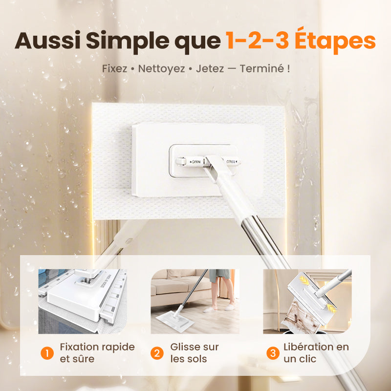 🧹 60% DE RÉDUCTION! 💧 Serpillère Réutilisable – Pince Biomimétique Auto-Serrante, Manche Télescopique & Rotation 360° ✨