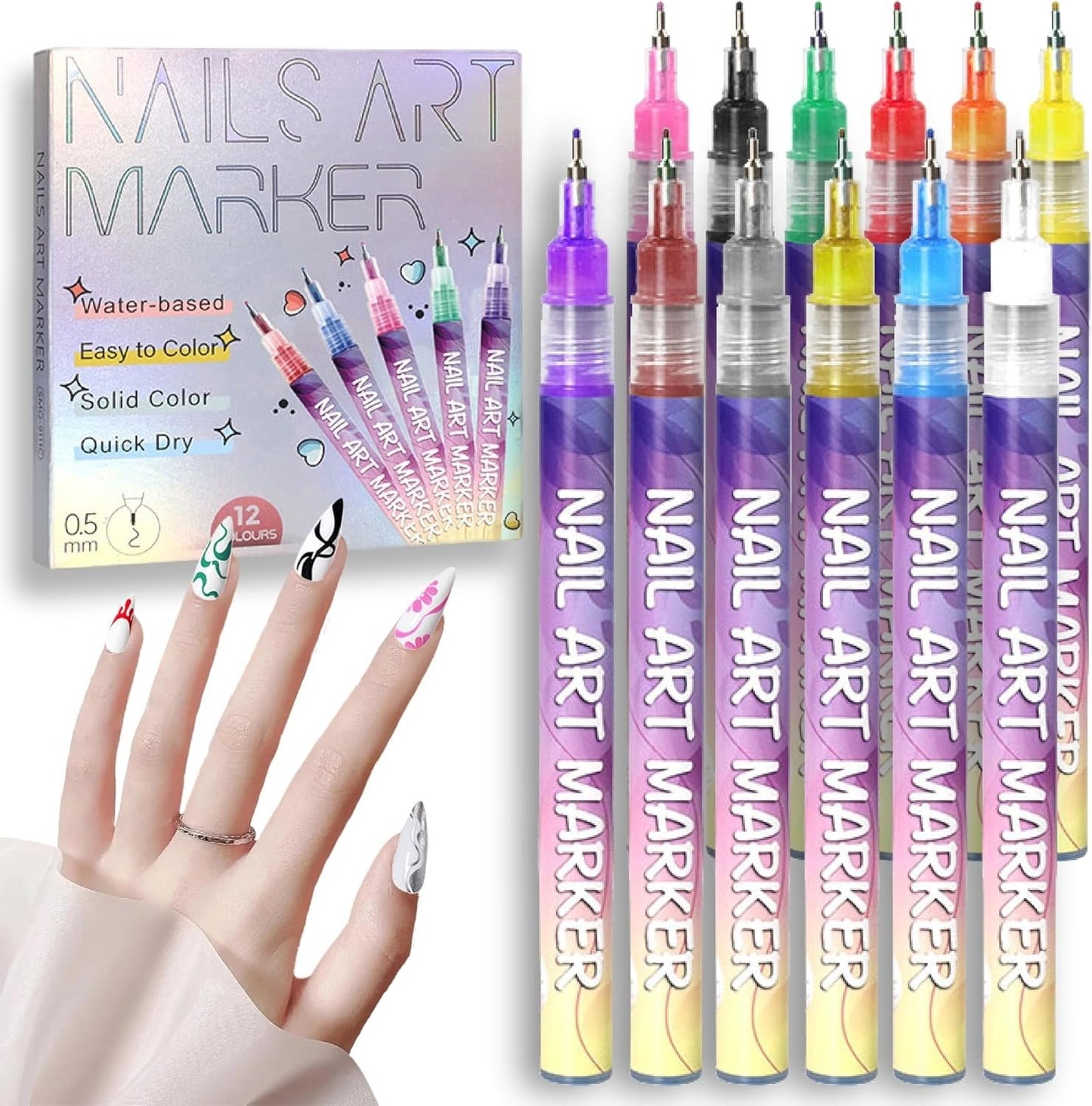 🎄Prévente de Noël - 49 % de réduction🌈Set de 12 stylos pour art des ongles