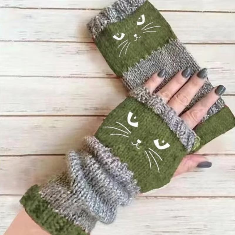 🔥Achetez-en 2, la livraison est gratuite🐱55 % de réduction🧶Gants sans doigts en tricot à broderie de chat mignonne