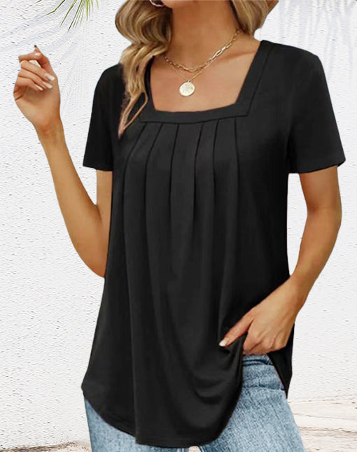 🔥48% Rabatt🔥 - Elegantes, einfarbiges Damen-T-Shirt mit quadratischem Ausschnitt