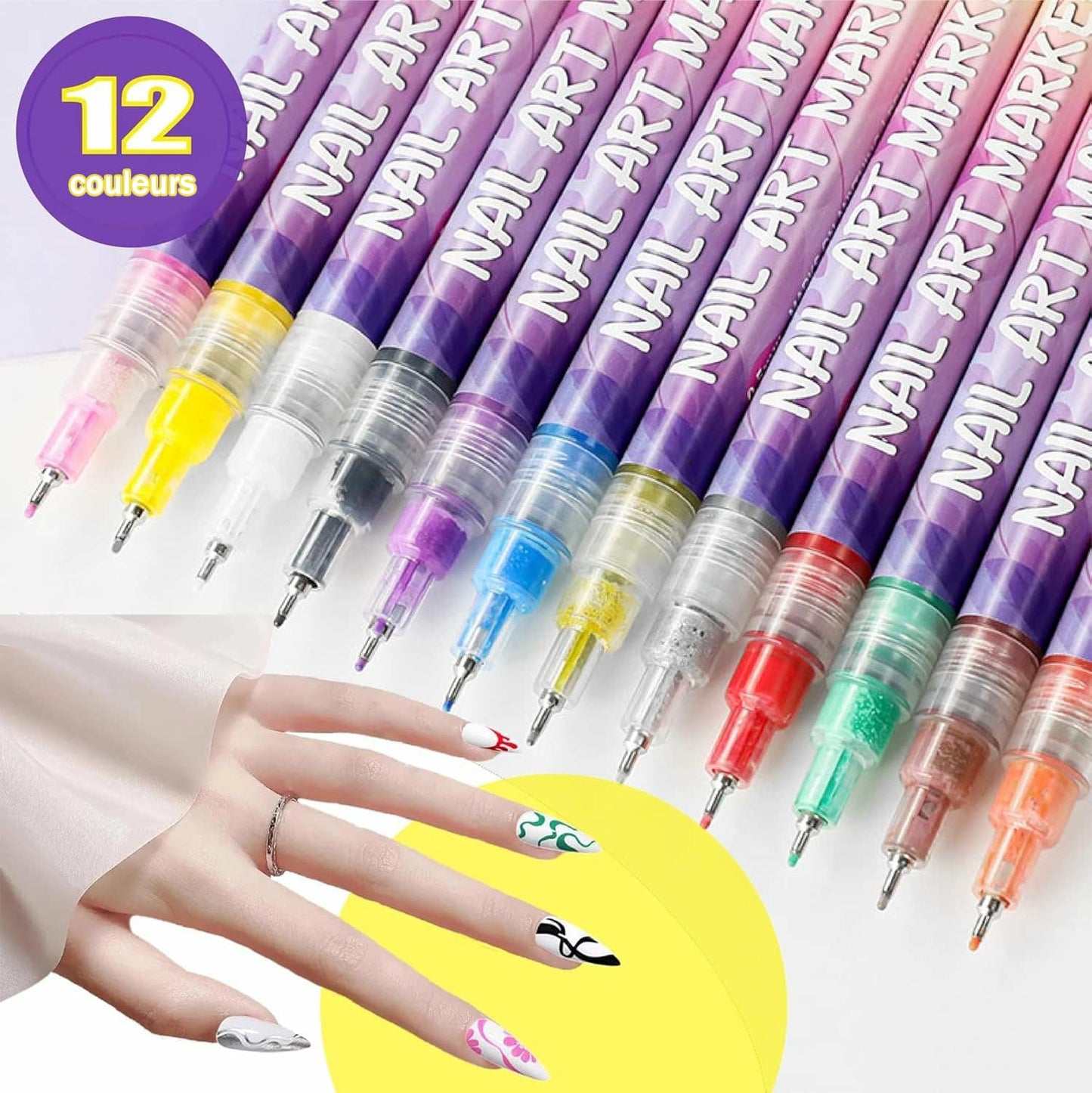 🎄Prévente de Noël - 49 % de réduction🌈Set de 12 stylos pour art des ongles