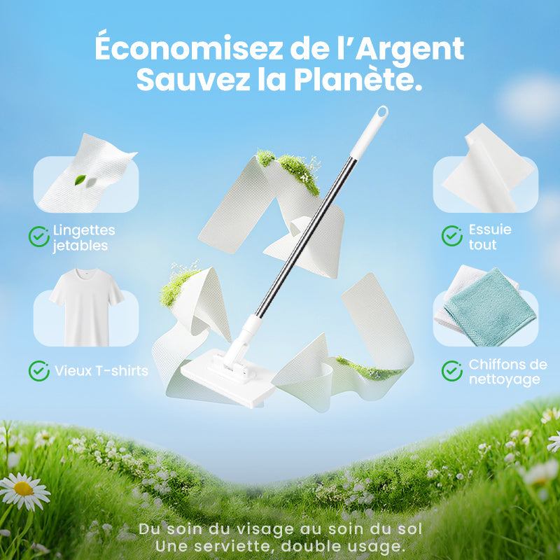 🧹 60% DE RÉDUCTION! 💧 Serpillère Réutilisable – Pince Biomimétique Auto-Serrante, Manche Télescopique & Rotation 360° ✨