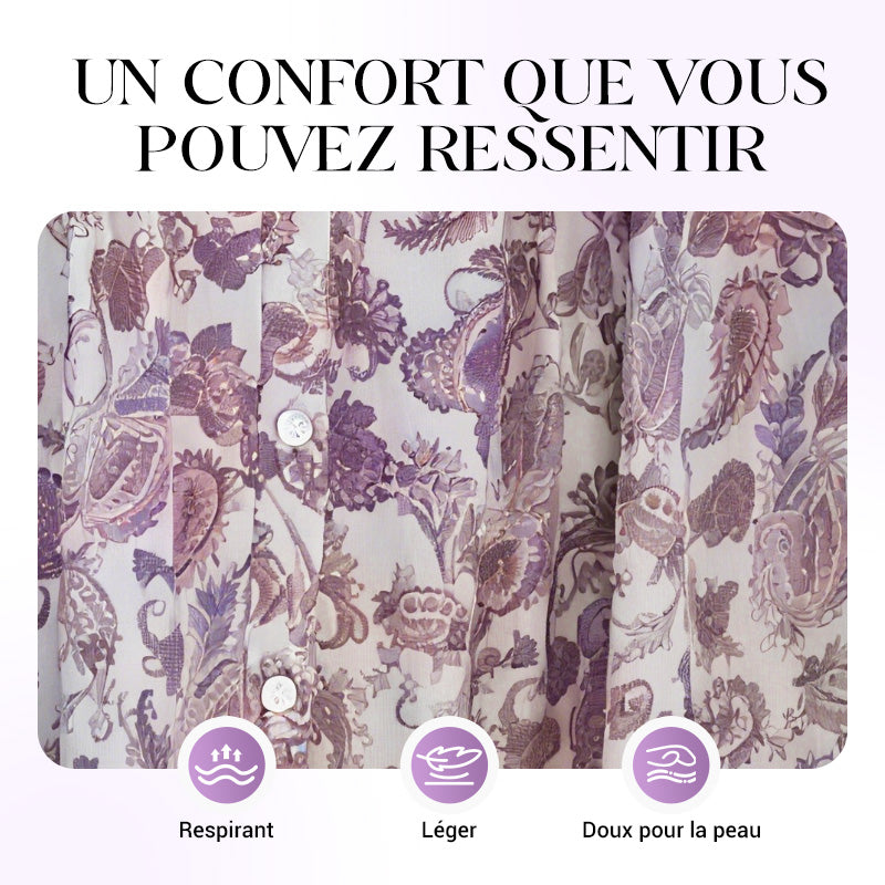 🔥50% de réduction👗Robe midi fleurie à manches évasées et col en V