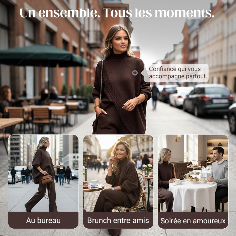 🔥Ensemble 2 pièces femme👚Pull asymétrique + pantalon large (livraison gratuite)