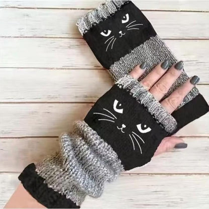 🔥Achetez-en 2, la livraison est gratuite🐱55 % de réduction🧶Gants sans doigts en tricot à broderie de chat mignonne