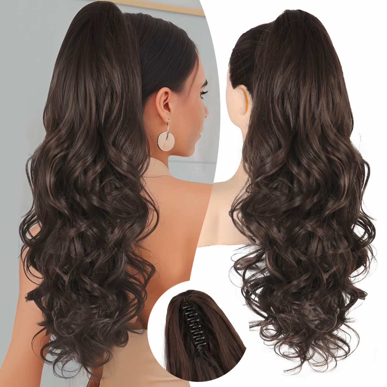 💜Promotion à durée limitée 50 % de réduction💜Extension de queue de cheval ondulée à clip