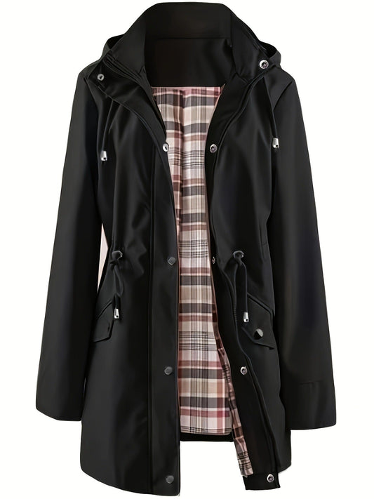 🧥50 % DE RÉDUCTION🌧️Veste mi-longue à capuche, imperméable et coupe-vent, à carreaux