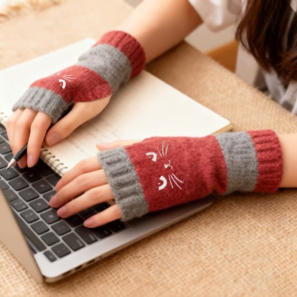 🔥Achetez-en 2, la livraison est gratuite🐱55 % de réduction🧶Gants sans doigts en tricot à broderie de chat mignonne