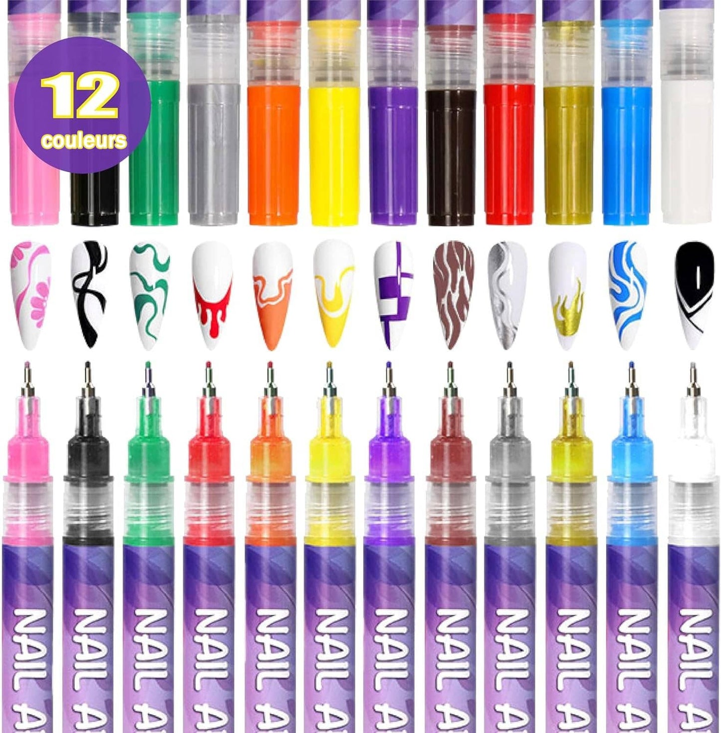🎄Prévente de Noël - 49 % de réduction🌈Set de 12 stylos pour art des ongles