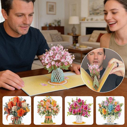 💐Cadeau et décoration 2 en 1 pour toutes les occasions🌸Carte pop-up avec bouquet de fleurs en 3D