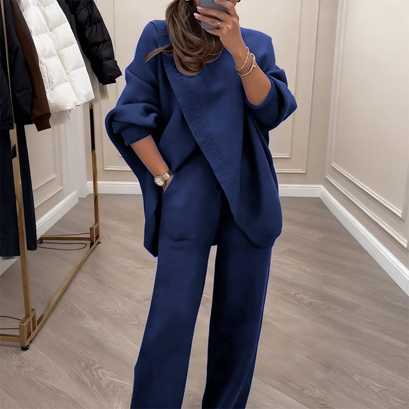🔥Ensemble 2 pièces femme👚Pull asymétrique + pantalon large (livraison gratuite)