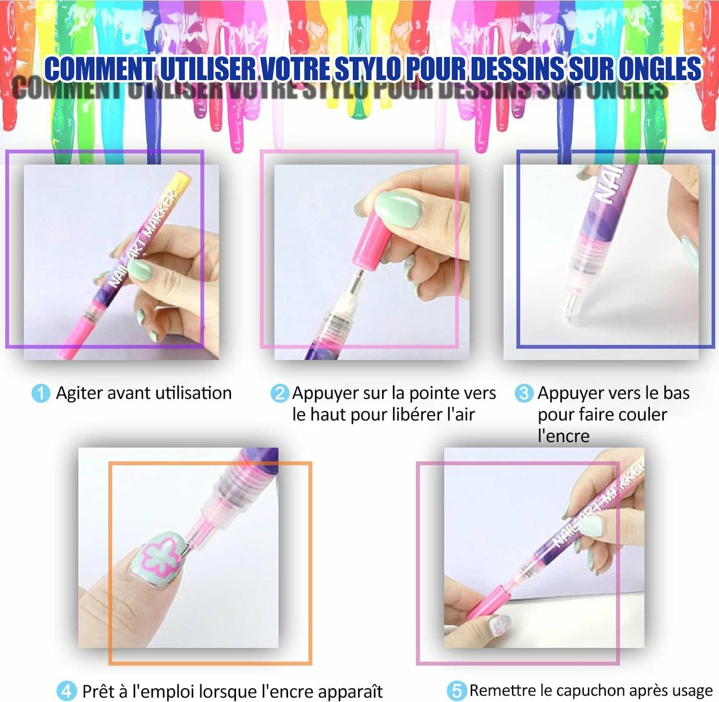 🎄Prévente de Noël - 49 % de réduction🌈Set de 12 stylos pour art des ongles