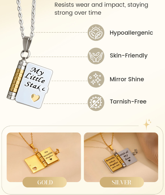 My Book Necklace for Daughter,Son or Lover, Birthday Day Gift Graduation Jewelry of Love