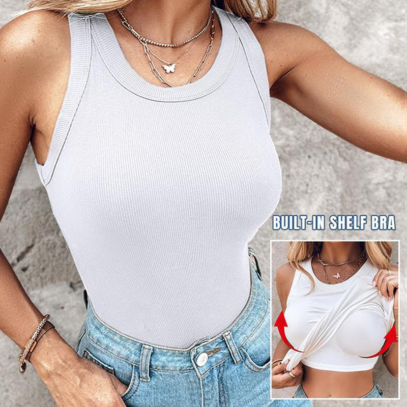 ✨49% DE RÉDUCTION ✨Débardeur côtelé avec soutien-gorge à étagère pour femme