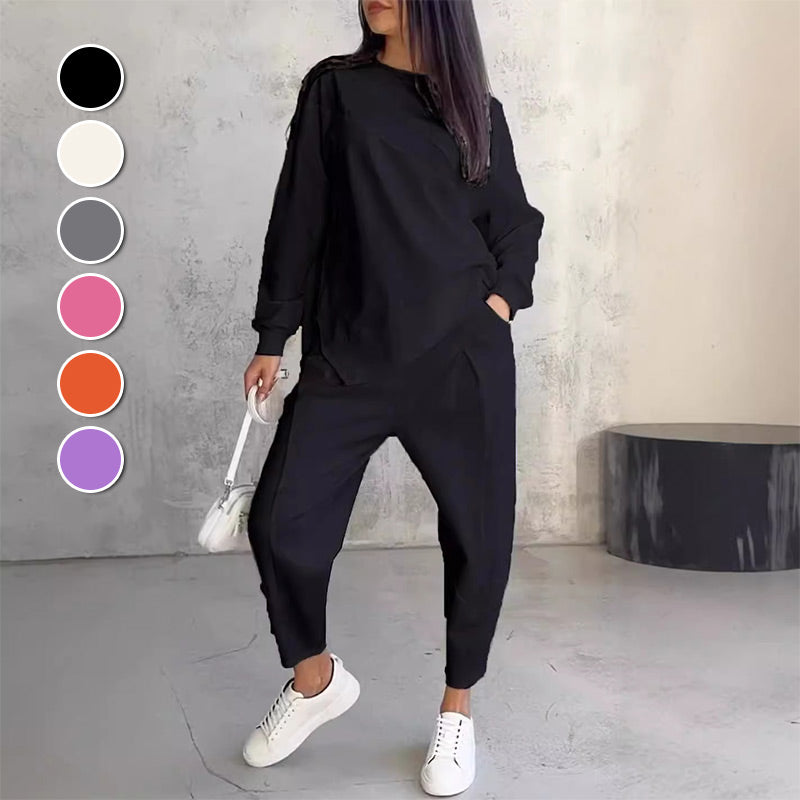 🌸 50% DE RÉDUCTION POUR UNE DURÉE LIMITÉE 🌸 Ensemble de sweat-shirt à manches longues et pantalon à ourlet irrégulier pour femmes