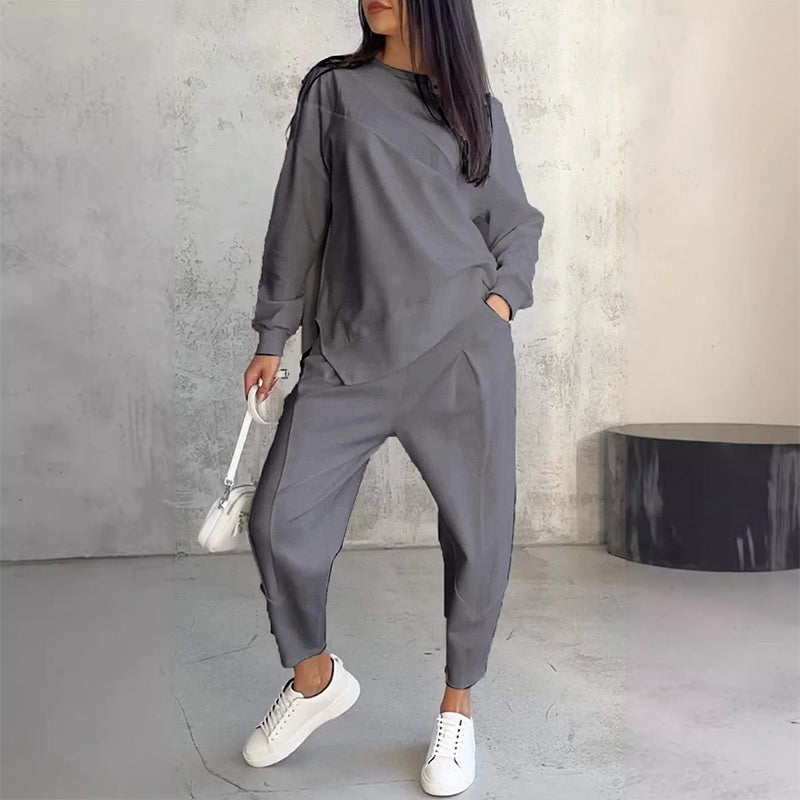 🌸 50% DE RÉDUCTION POUR UNE DURÉE LIMITÉE 🌸 Ensemble de sweat-shirt à manches longues et pantalon à ourlet irrégulier pour femmes