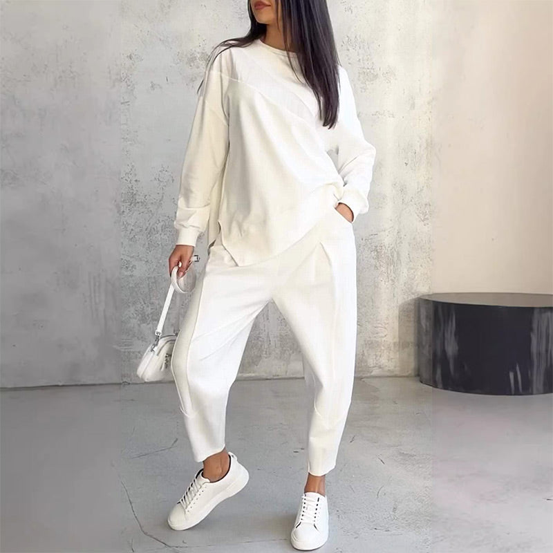 🌸 50% DE RÉDUCTION POUR UNE DURÉE LIMITÉE 🌸 Ensemble de sweat-shirt à manches longues et pantalon à ourlet irrégulier pour femmes
