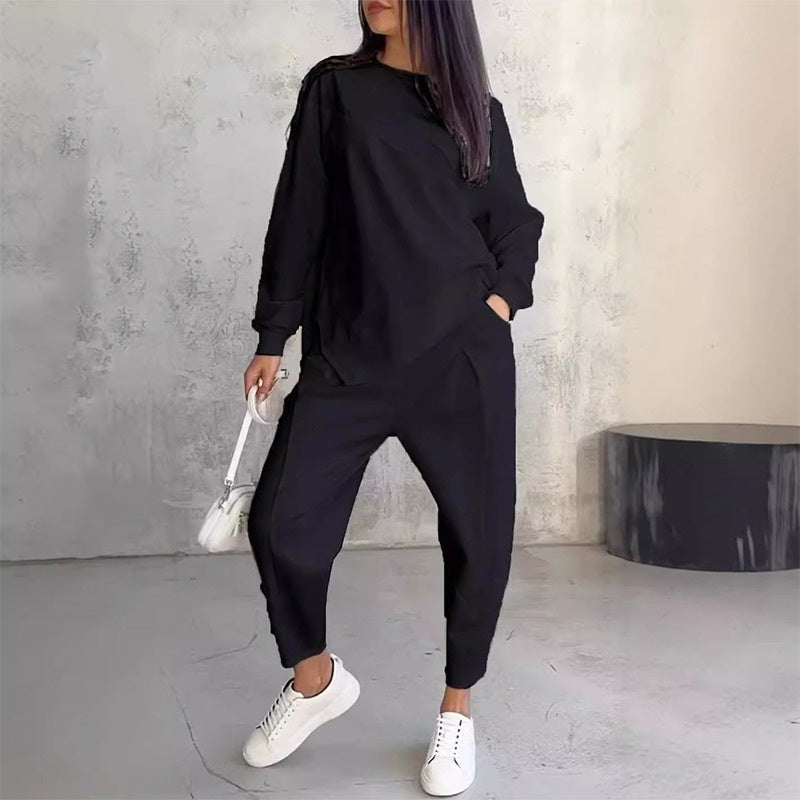 🌸 50% DE RÉDUCTION POUR UNE DURÉE LIMITÉE 🌸 Ensemble de sweat-shirt à manches longues et pantalon à ourlet irrégulier pour femmes