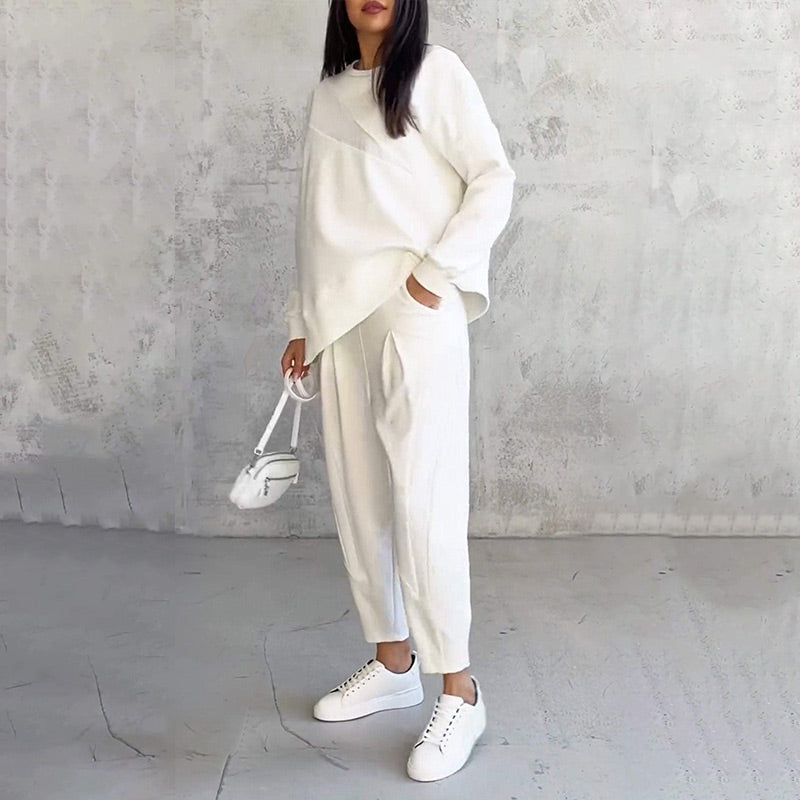🌸 50% DE RÉDUCTION POUR UNE DURÉE LIMITÉE 🌸 Ensemble de sweat-shirt à manches longues et pantalon à ourlet irrégulier pour femmes