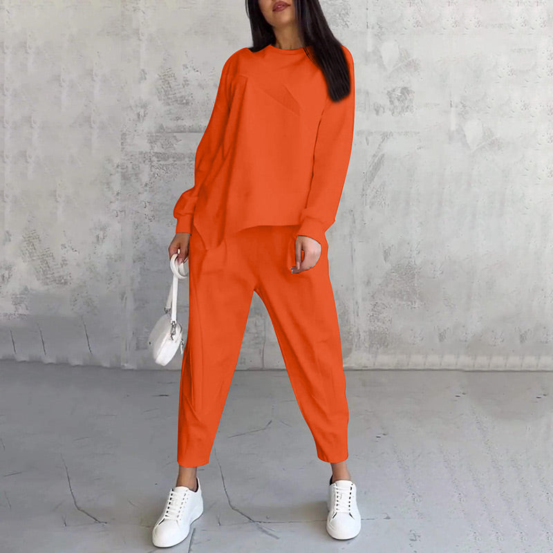 🌸 50% DE RÉDUCTION POUR UNE DURÉE LIMITÉE 🌸 Ensemble de sweat-shirt à manches longues et pantalon à ourlet irrégulier pour femmes