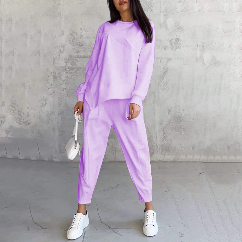 🌸 50% DE RÉDUCTION POUR UNE DURÉE LIMITÉE 🌸 Ensemble de sweat-shirt à manches longues et pantalon à ourlet irrégulier pour femmes