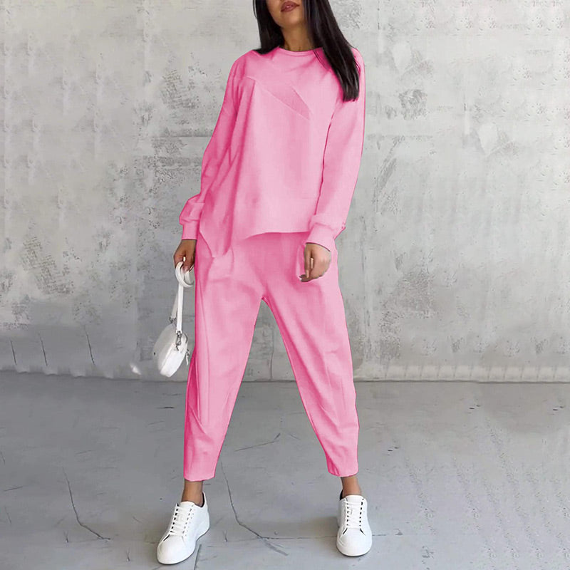 🌸 50% DE RÉDUCTION POUR UNE DURÉE LIMITÉE 🌸 Ensemble de sweat-shirt à manches longues et pantalon à ourlet irrégulier pour femmes