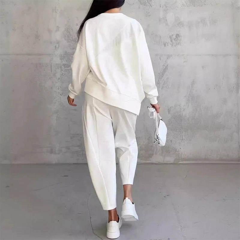 🌸 50% DE RÉDUCTION POUR UNE DURÉE LIMITÉE 🌸 Ensemble de sweat-shirt à manches longues et pantalon à ourlet irrégulier pour femmes