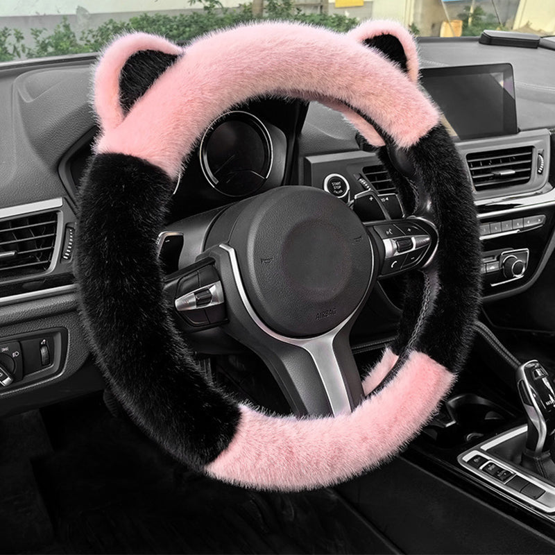 Housse de Volant Douce Universelle Antidérapante en Peluche avec Oreilles de Chat Mignonnes