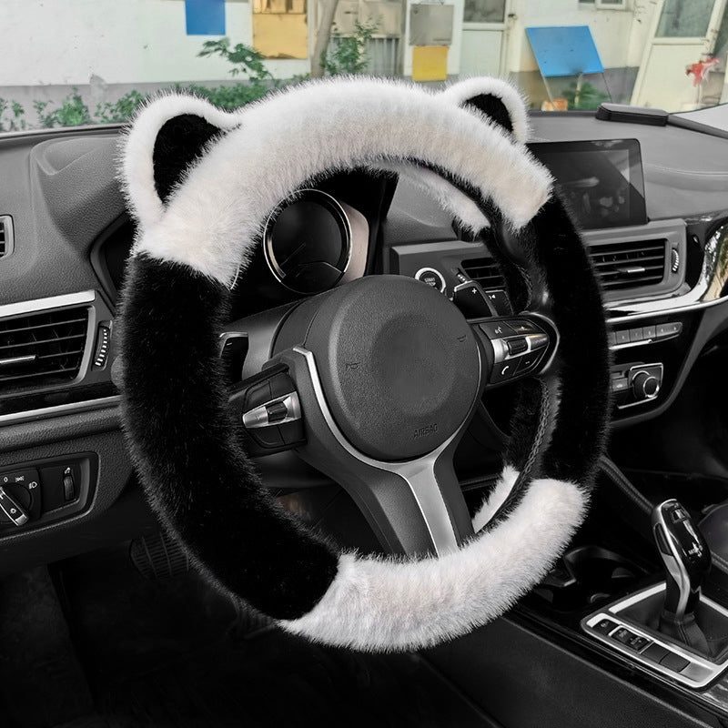 Housse de Volant Douce Universelle Antidérapante en Peluche avec Oreilles de Chat Mignonnes