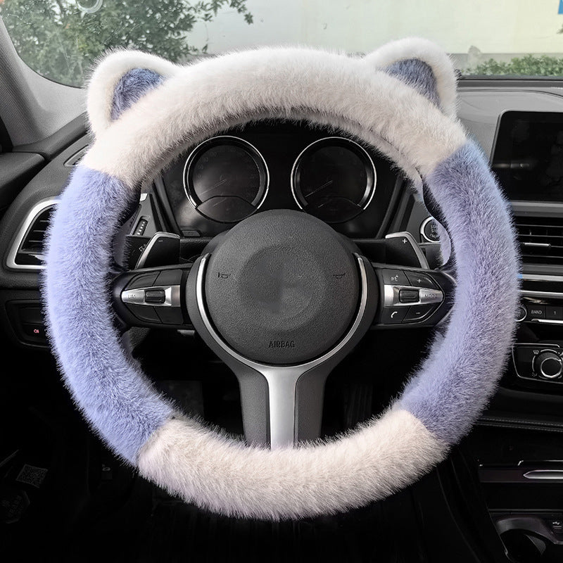 Housse de Volant Douce Universelle Antidérapante en Peluche avec Oreilles de Chat Mignonnes
