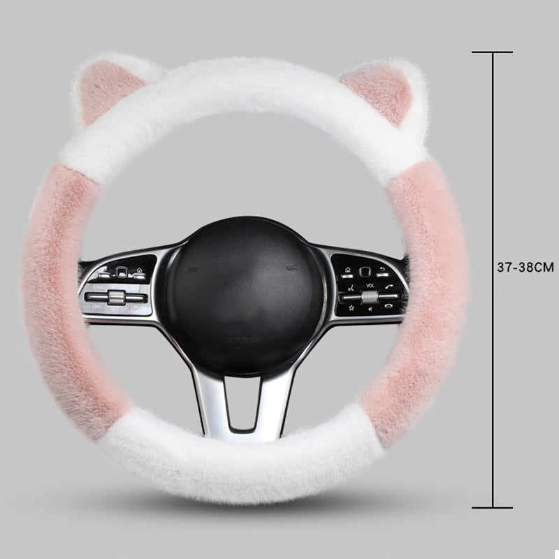 Housse de Volant Douce Universelle Antidérapante en Peluche avec Oreilles de Chat Mignonnes