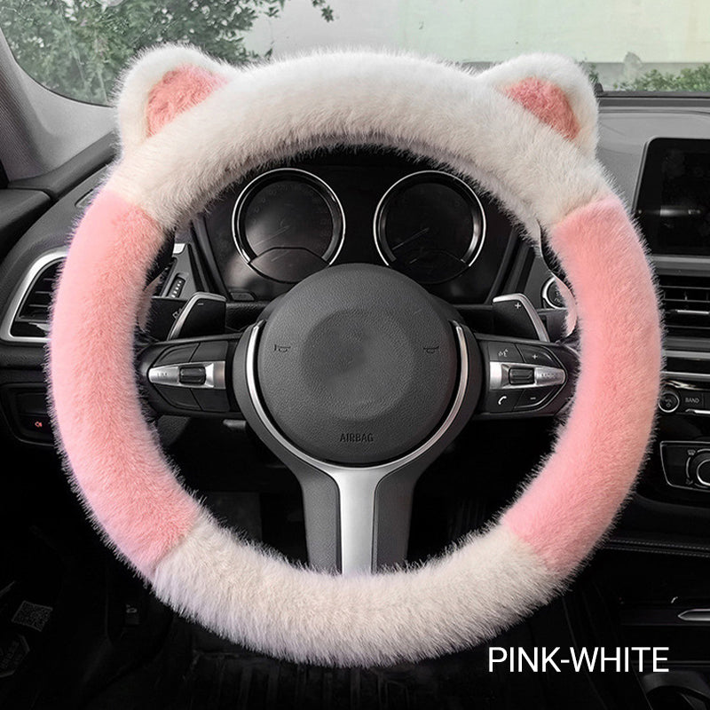 Housse de Volant Douce Universelle Antidérapante en Peluche avec Oreilles de Chat Mignonnes