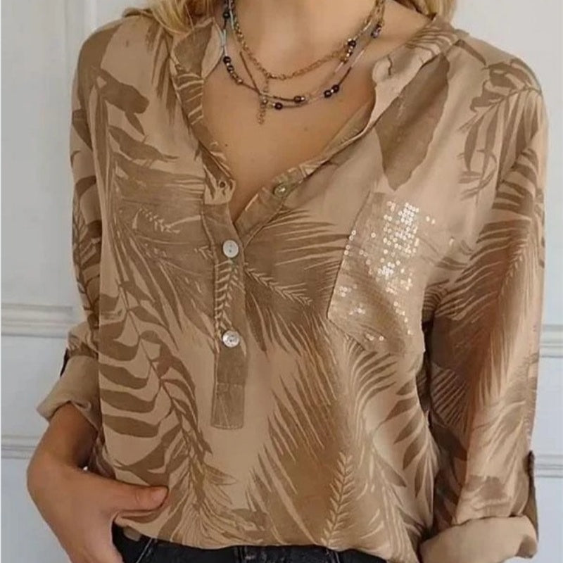 Top imprimé à col en V de la mode féminine