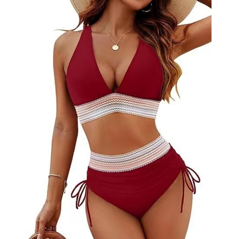 👙Ensembles de bikinis à taille haute avec contrôle de l'abdomen et blocs de couleurs