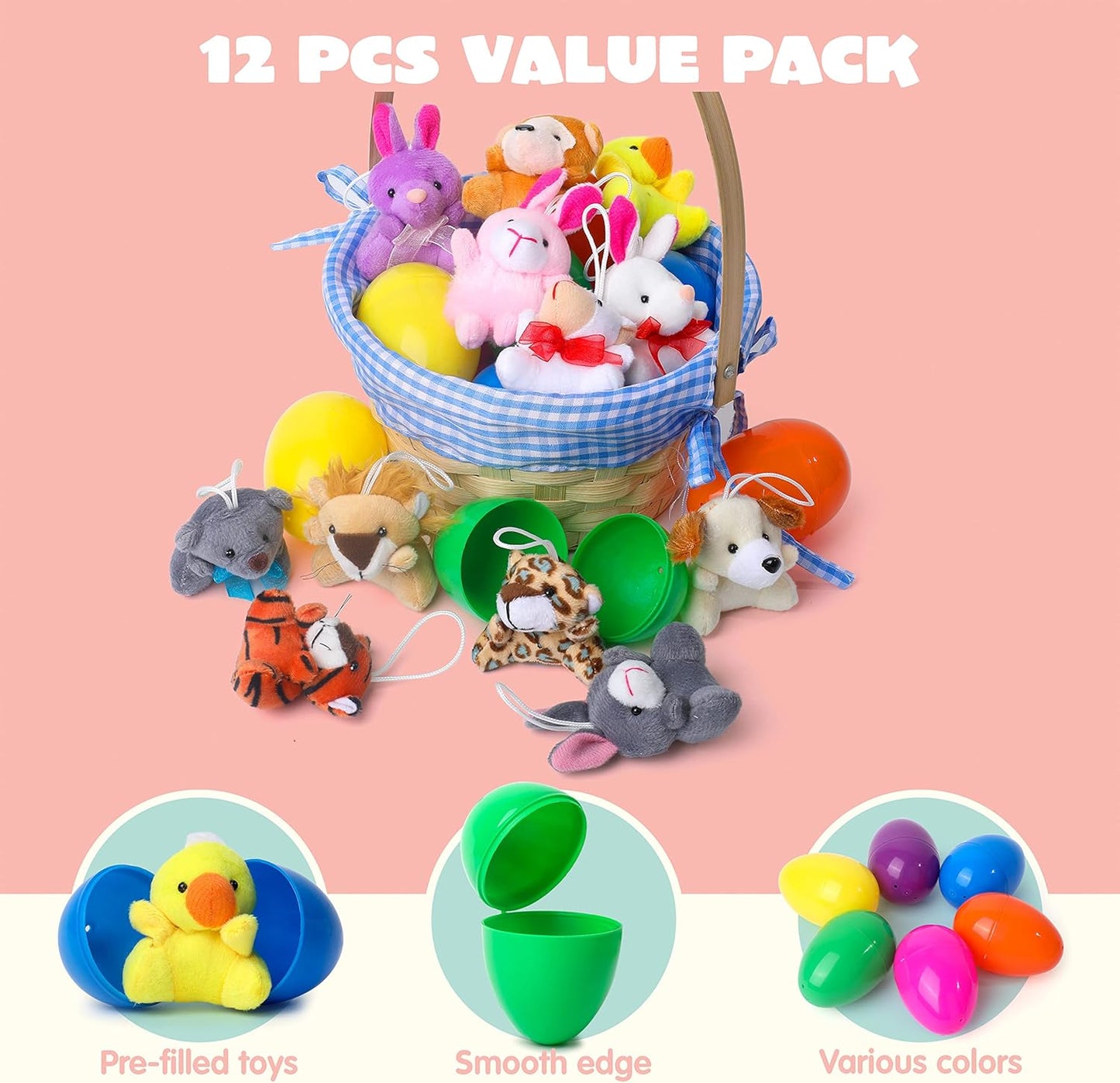 Œufs de Pâques Préremplis avec des Animaux en Peluche