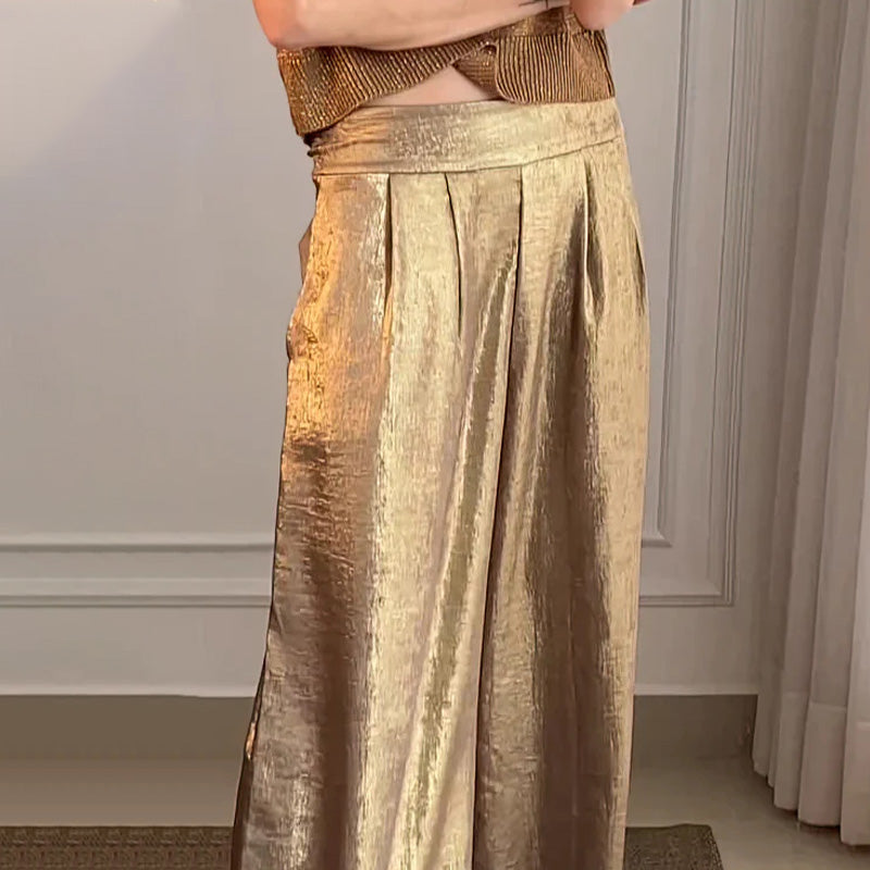 Ensemble Deux Pièces pour Femmes-Haut Décontracté à Manches Courtes et Pantalon à Jambe Large