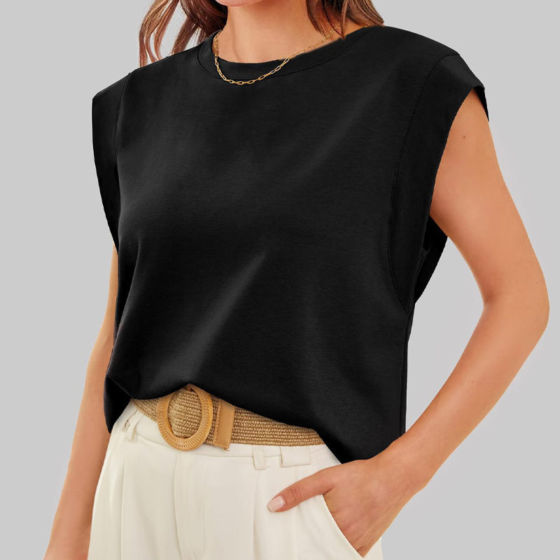 💖 Vente Limitée 50% de Réduction 💖 Haut Uni à Col Rond et Manches Courtes