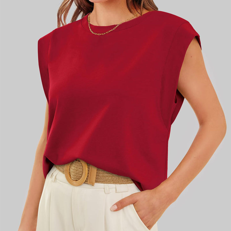💖 Vente Limitée 50% de Réduction 💖 Haut Uni à Col Rond et Manches Courtes