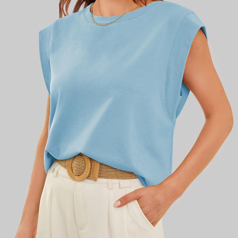 💖 Vente Limitée 50% de Réduction 💖 Haut Uni à Col Rond et Manches Courtes