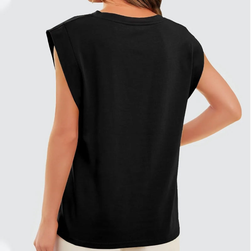 💖 Vente Limitée 50% de Réduction 💖 Haut Uni à Col Rond et Manches Courtes