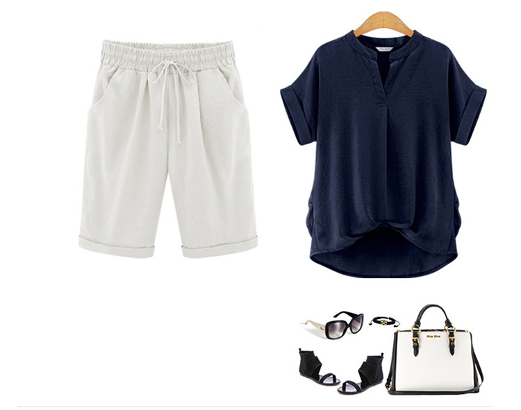 Short Ample Taille élastique De Couleur Unie Plus Grande
