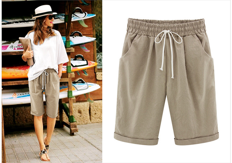 Short Ample Taille élastique De Couleur Unie Plus Grande
