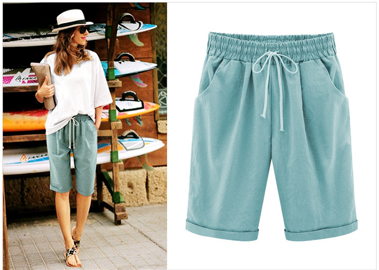 Short Ample Taille élastique De Couleur Unie Plus Grande