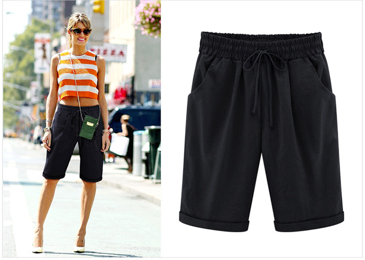 Short Ample Taille élastique De Couleur Unie Plus Grande
