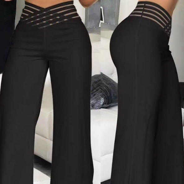 Pantalon décontracté pour femmes à taille haute et jambes larges