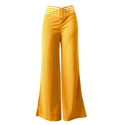 Pantalon décontracté pour femmes à taille haute et jambes larges